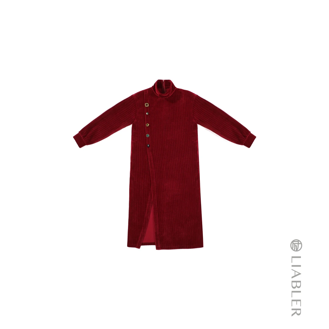 LIABLER/励【红泽曼妙】2024秋冬古典绒感立领连衣裙 LAW24458D