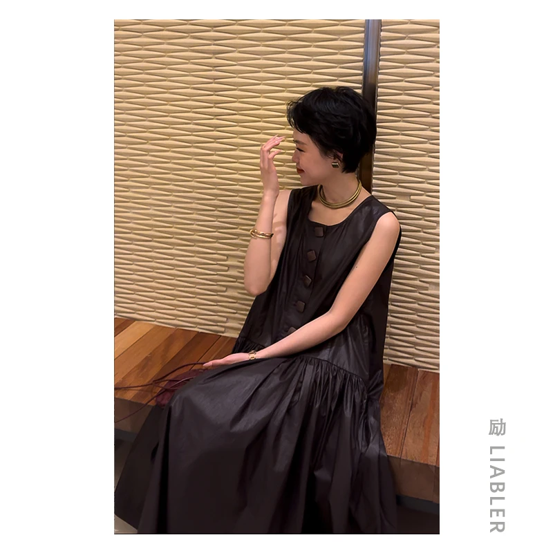 LIABLER/励【皮紫】2024早春低调紫大摆围无袖连衣裙 LSS124157D