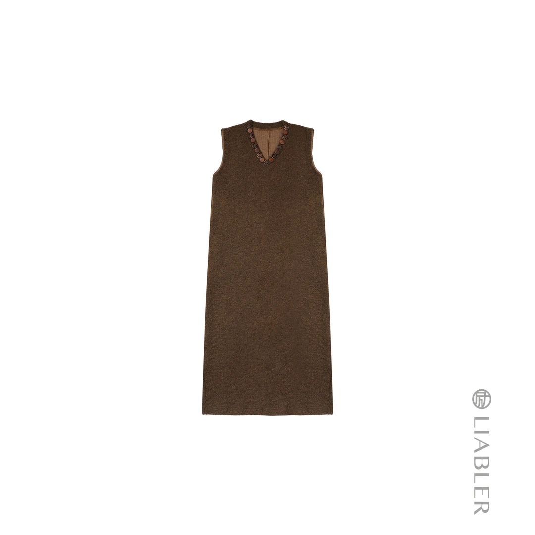 LIABLER/励【烟雨涟漪】2025早春毛圈毛织马甲连衣裙 LAW24439D