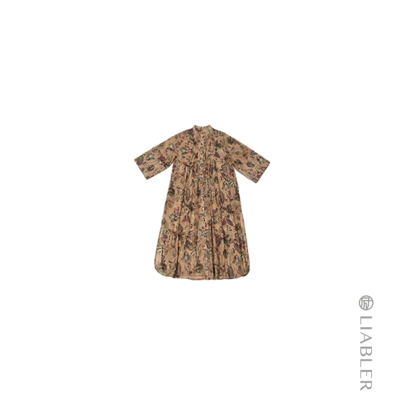 LIABLER/励【印象彩绘】24春夏复古设计感印花立领连衣裙 LSS24962D