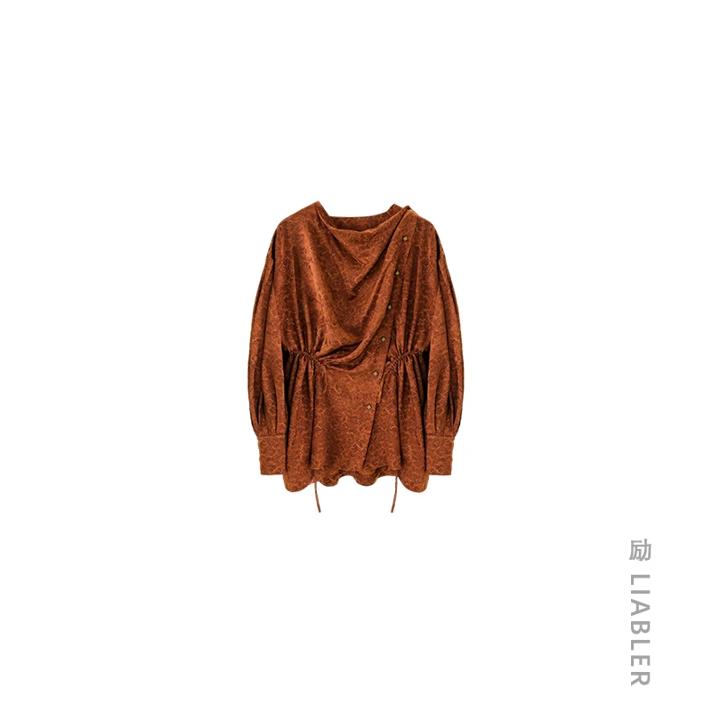 LIABLER/励【琼露涟】2025春夏提花人丝斜襟荡领上衣 LSS24077J