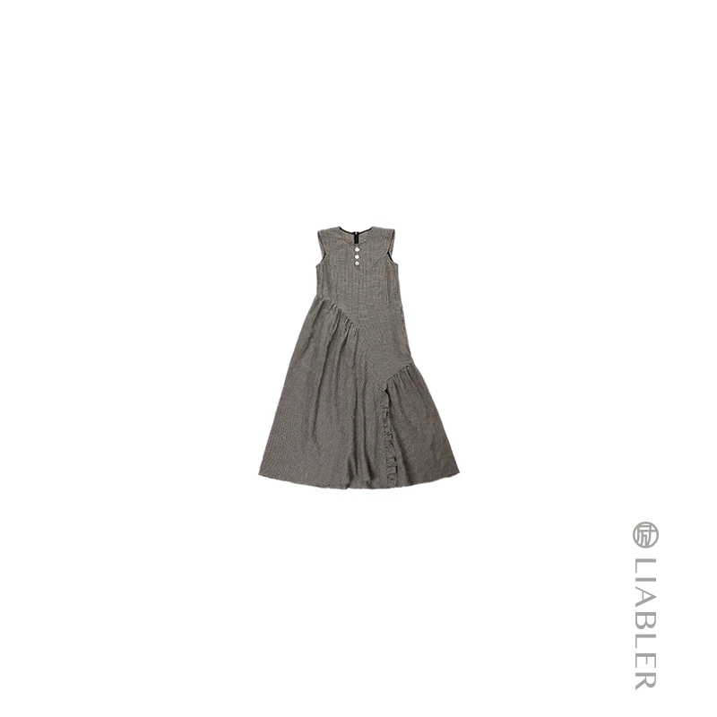 LIABLER/励【方格主义】2024春夏亚麻休闲度假连衣裙 LSS24515D