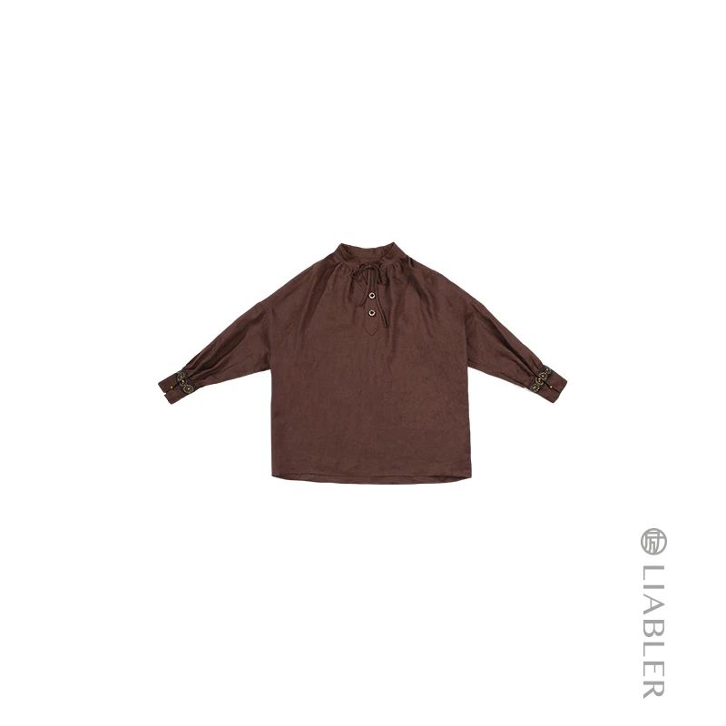 LIABLER/励【月禾衿漫】2024秋冬亚麻系带立领长袖上衣 LAW245041J