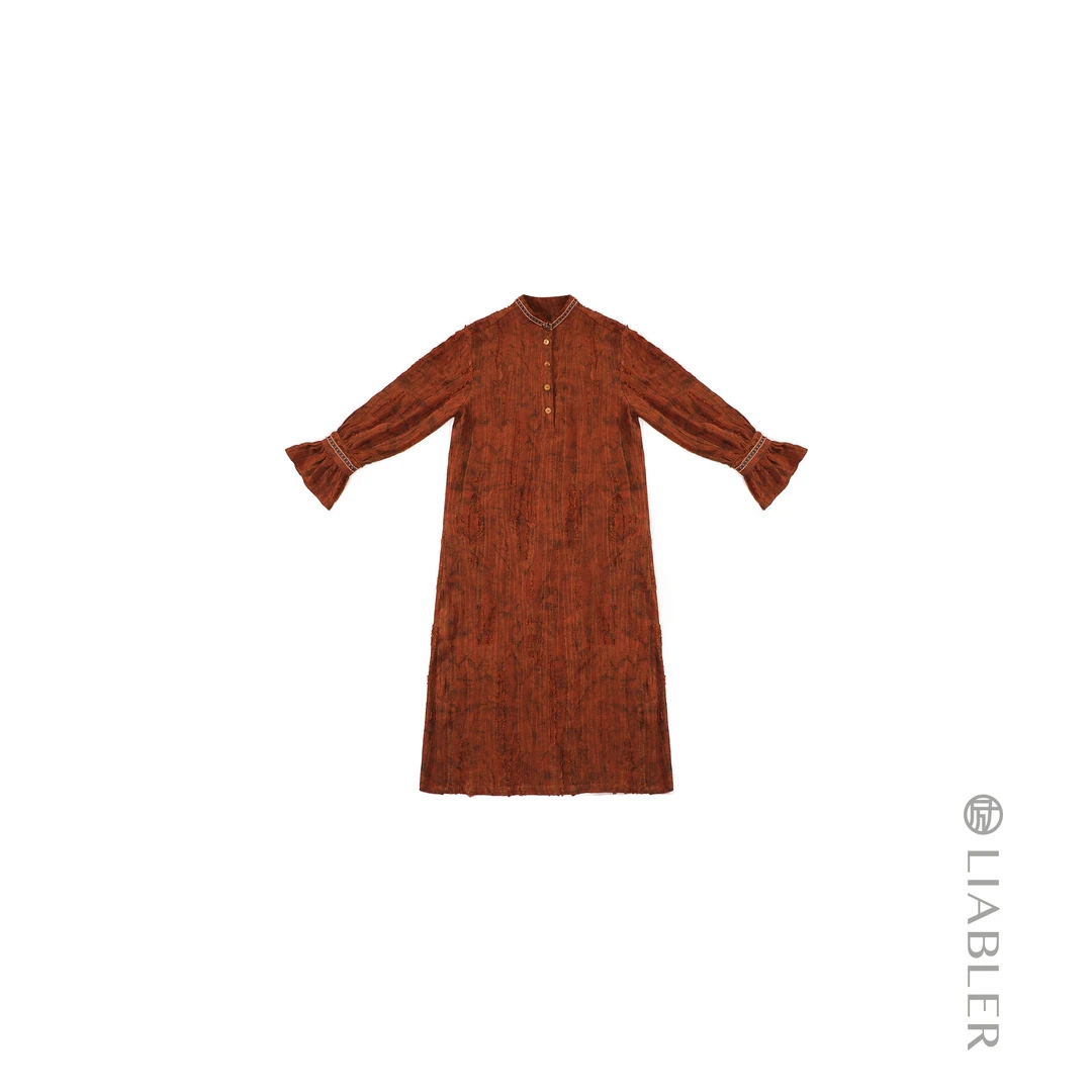 LIABLER/励【碎暮熔金】2024秋冬诧寂风晕染立领连衣裙 LAW24274D