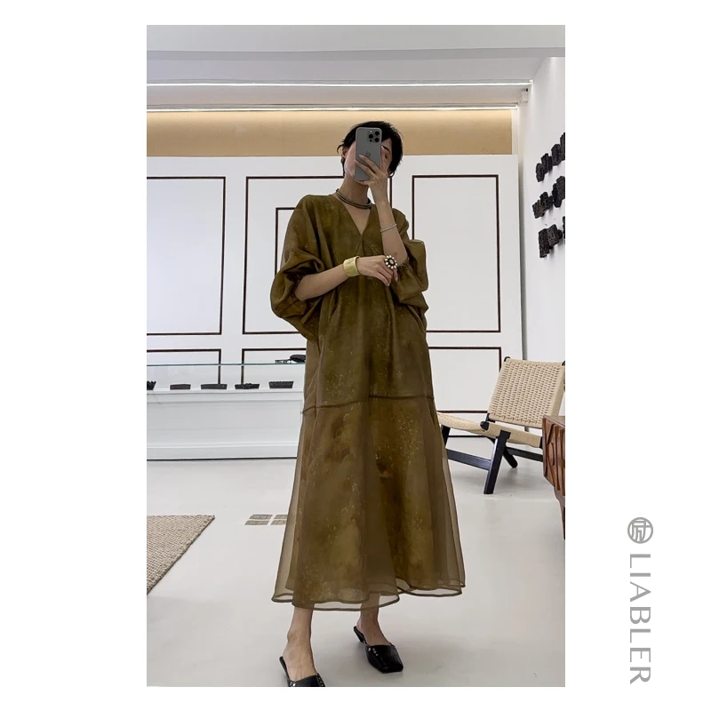 LIABLER/励【华色月裳】2024早春人丝网纱拼接连衣裙 LSS24460D