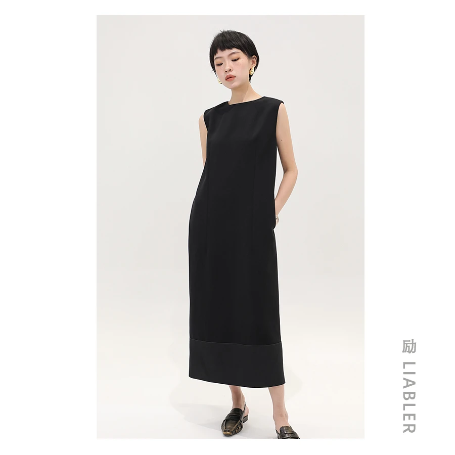 LIABLER/励 黑色通勤连衣裙夏季新款文艺简约 6E5081