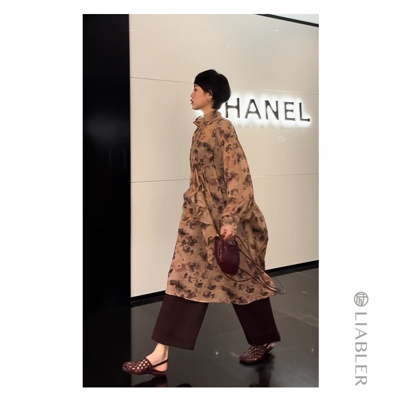 LIABLER/励【折枝若若】2024早春纯苎麻荷叶边开叉连衣裙 LSS24169J