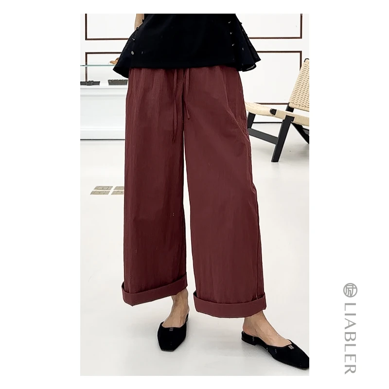 LIABLER/励【朱柿】24春夏日常休闲松紧腰直筒长裤 LSS241071T