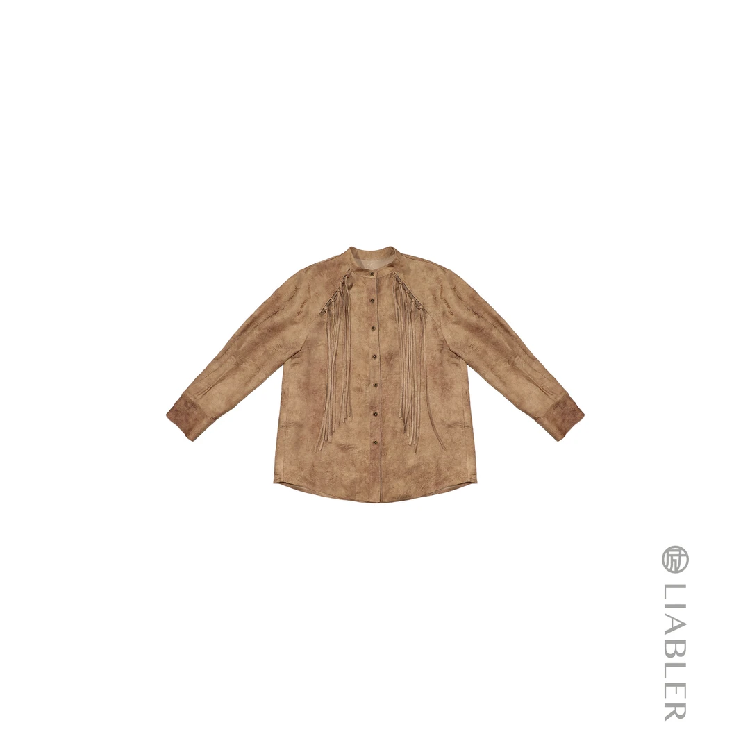 LIABLER/励 P25春夏盘扣镂空提花不规则上衣 LAW24335J