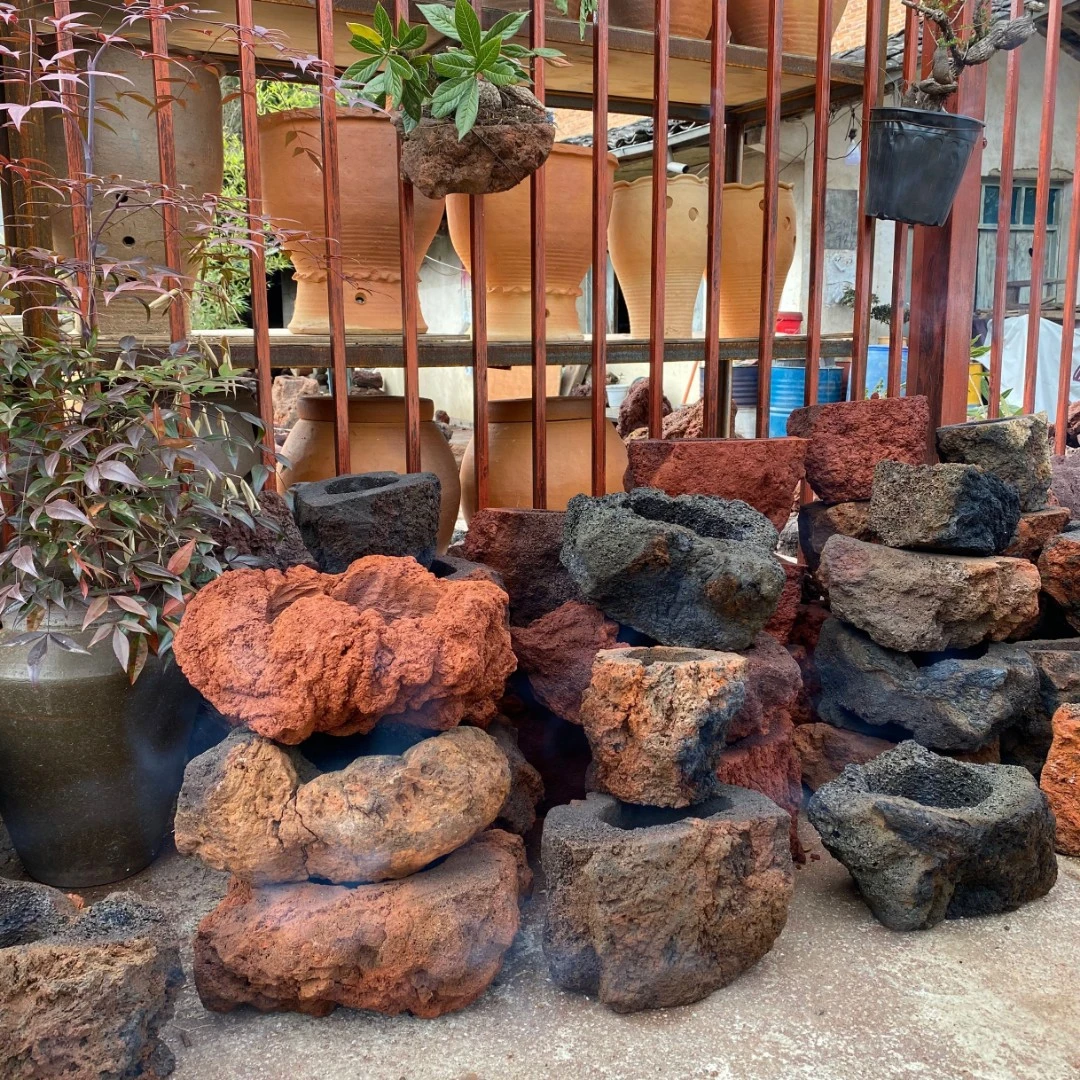 火山石花盆火山岩花盆异形天然石头自然花盆简约矮盆