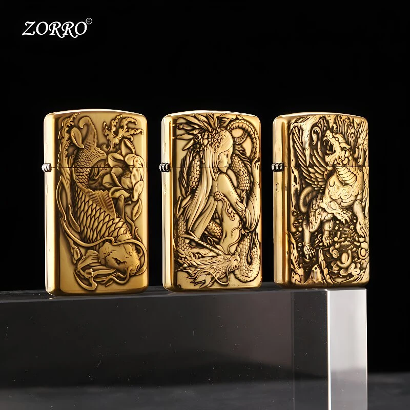 佐罗zorro909S浮雕铜制创意打火机煤油防风男士七夕情人节送男友