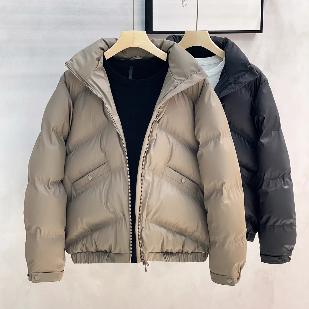 漆皮哑光男士韩系加厚棉衣2024冬季新款潮微宽松抗寒保暖棉服外套