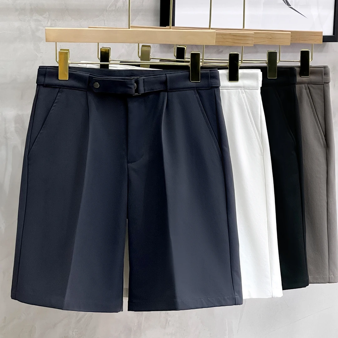 松紧腰轻奢夏季冰爽短裤透气西裤男士商务休闲中裤五分裤潮黑白色