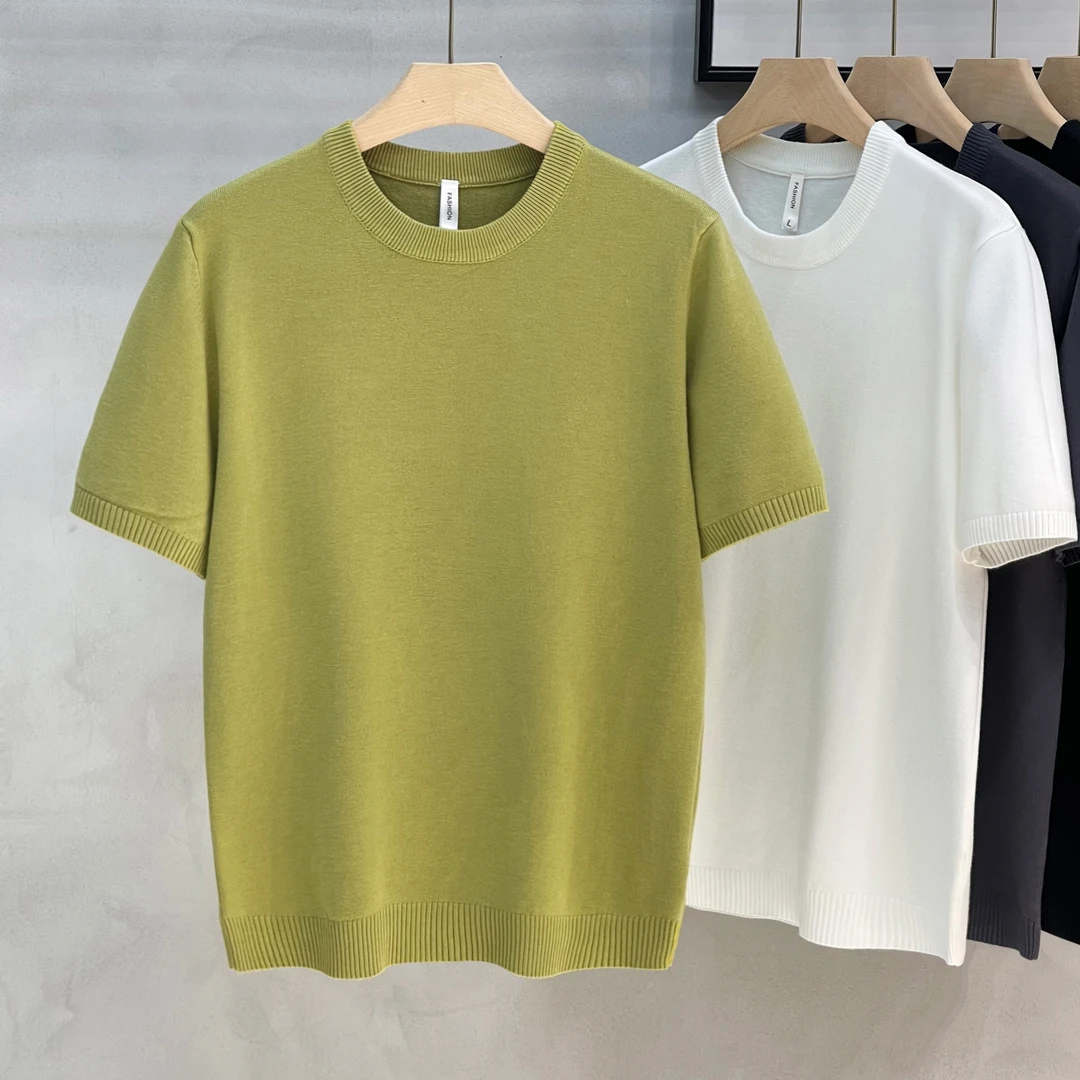 男士仿羊春秋绒针织短袖T恤圆领纯色打底简约基础通勤轻熟上衣