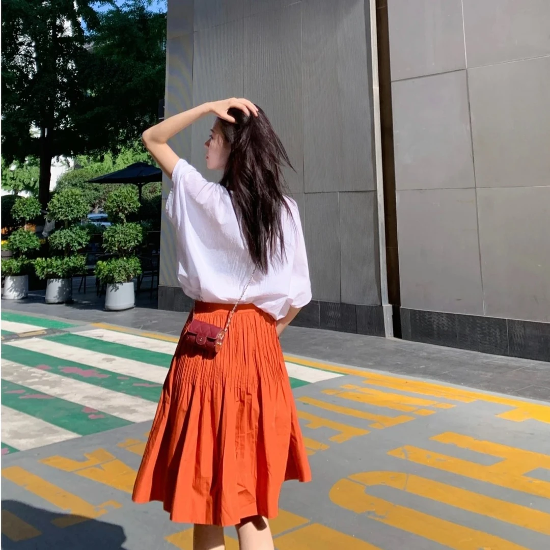 哥弟高腰法式复古新款棉质伞裙1200178-1111537-001