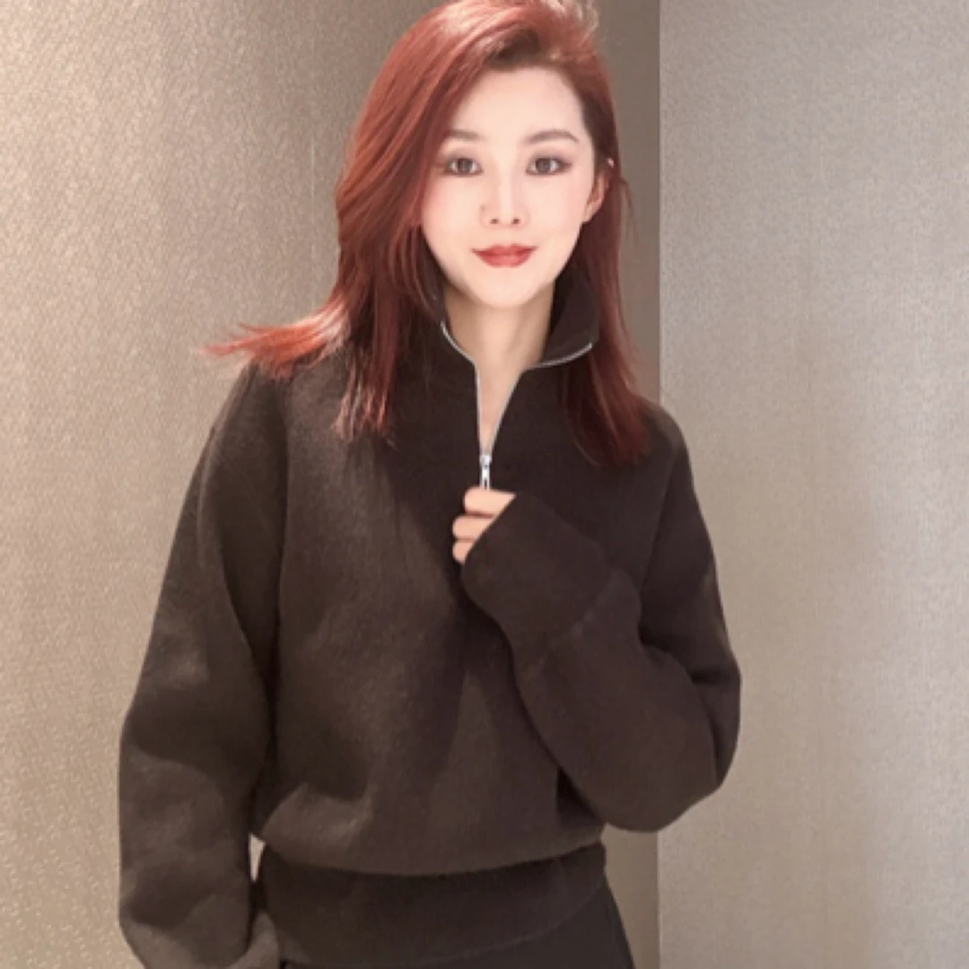 哥弟高智雅丹率性绵羊毛时尚长袖翻领半开襟拉链针织套衫1399749