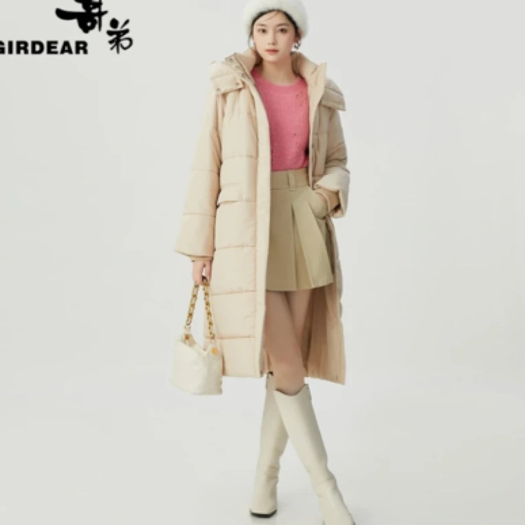 GIRDEAR/哥弟保暖高领过膝畅款蓬松感新雪丽棉服1400732