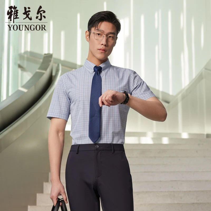 【含桑蚕丝】雅戈尔春季男士休闲透气商务舒适时尚经典职业短袖衬衫