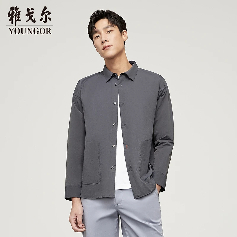 【柔软舒适】雅戈尔男士长袖衬衫秋季商务休闲简约易打理外套衬衫