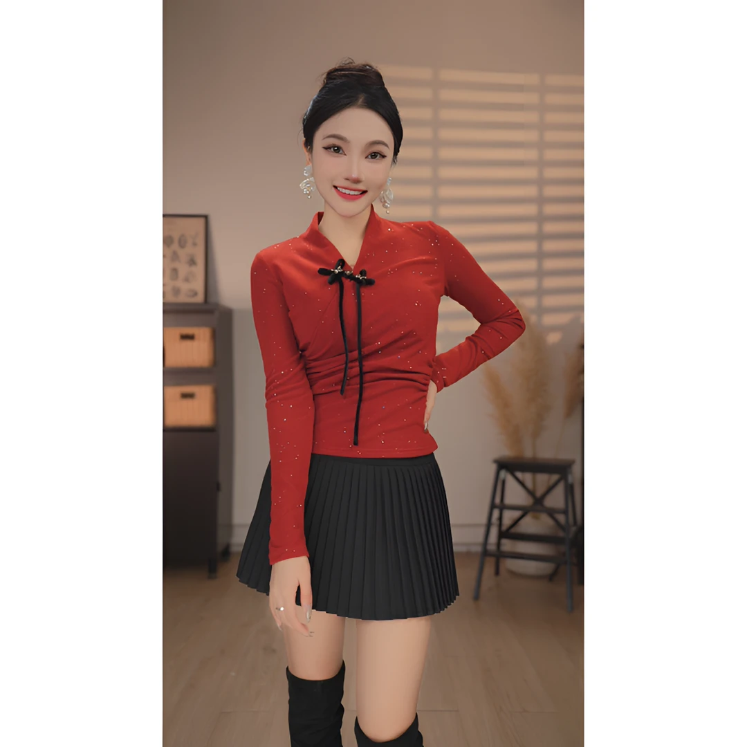 【闻讯】细闪亮片夜巴黎显瘦套装-33XS-2890 百褶半裙-33QL-4001