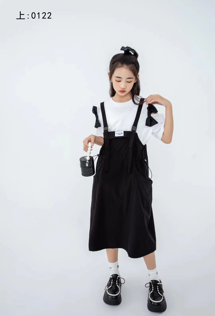 022～高品质青少年潮牌女童蝴蝶结漏肩短袖