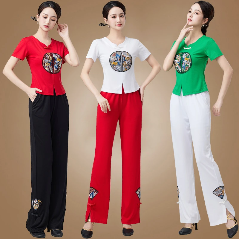 杨丽萍广场舞t恤夏季民族风舞蹈衣团体跳操健身运动跳舞演出衣女