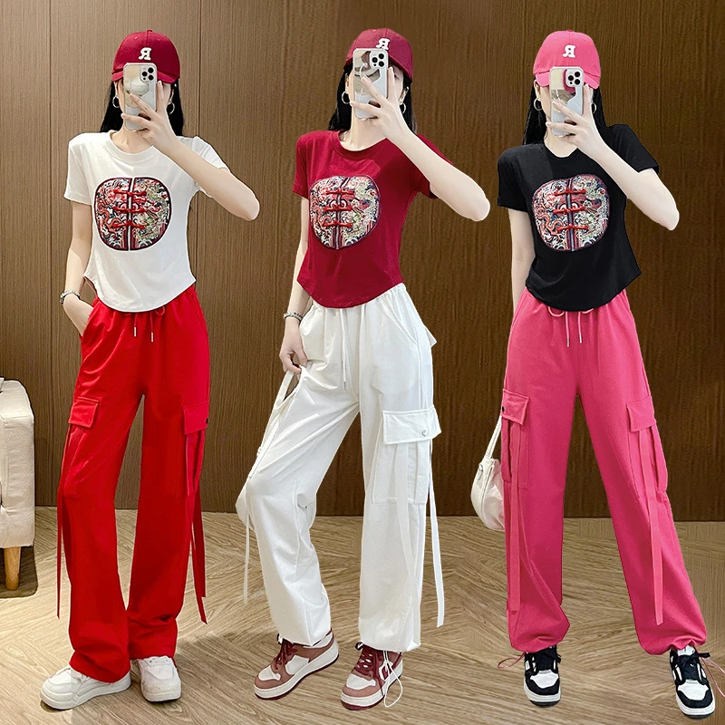 杨丽萍广场舞上衣夏季短袖国风刺绣跳舞衣时尚健身运动T恤表演衣