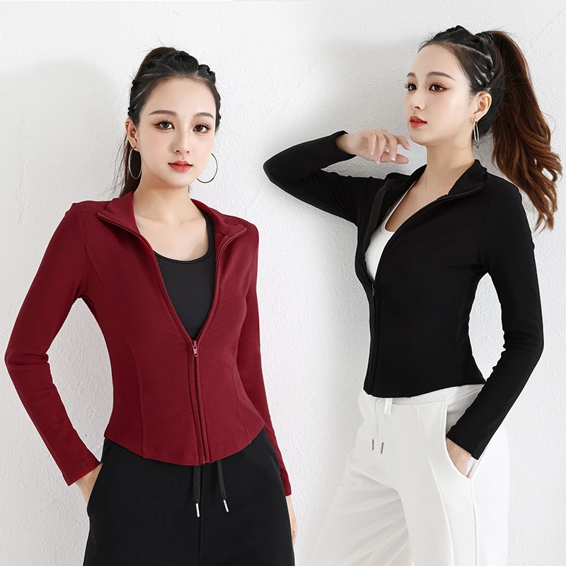 跳舞上衣女长袖开衫杨丽萍健身操团体舞蹈服春秋加绒广场舞运动服
