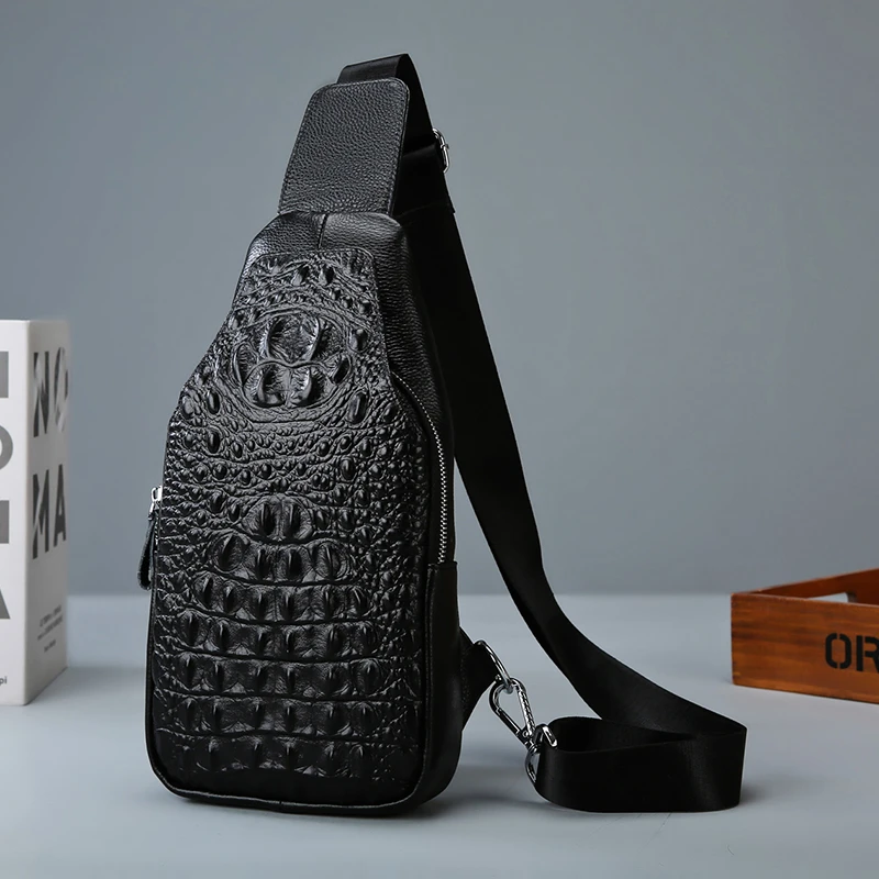 多功能真皮男士大胸前背包挎肩包斜背包男包百搭大容量鱼骨牛皮包
