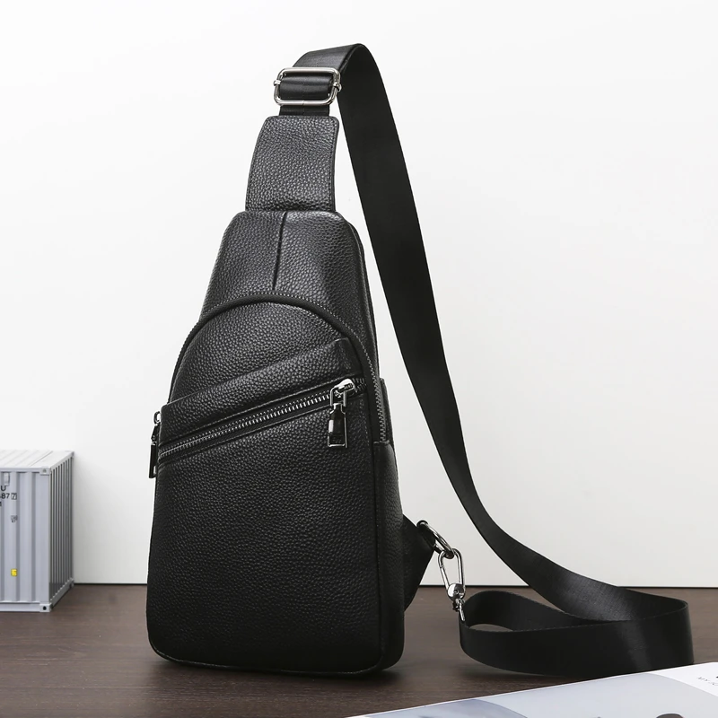 多功能男士真牛皮大容量斜跨背包包包头层牛皮胸包大容量男