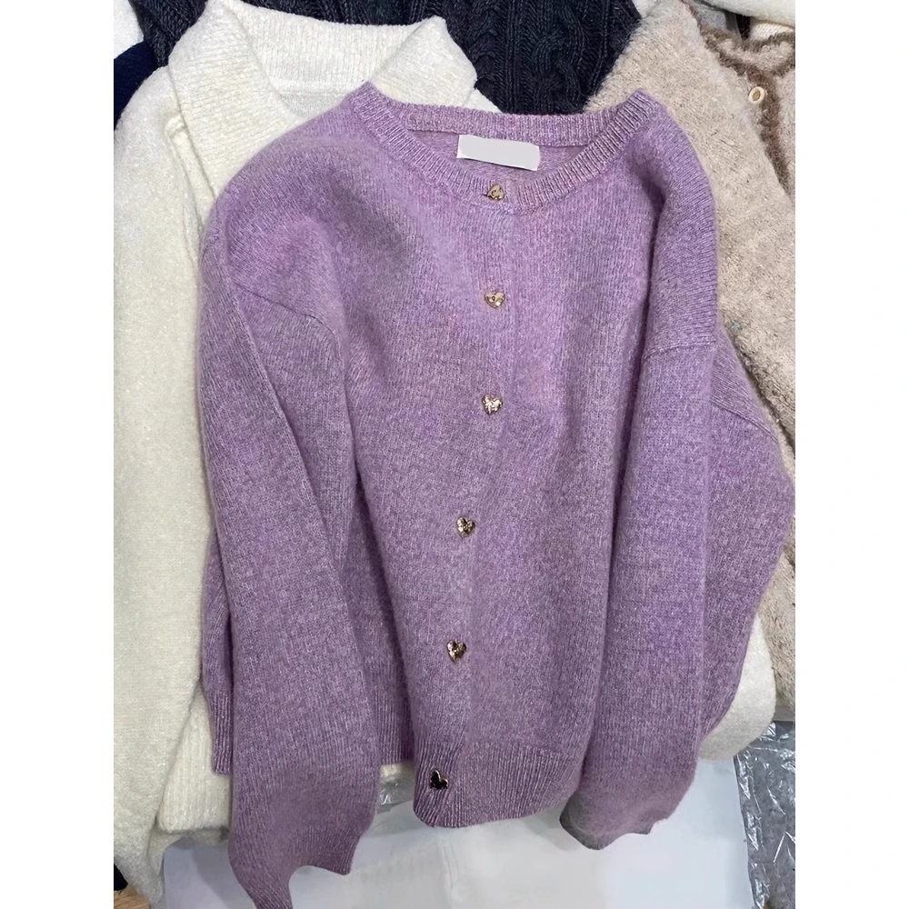 法式小香风紫色毛衣慵懒高级感早秋季气质名媛高端奶fufu针织开衫