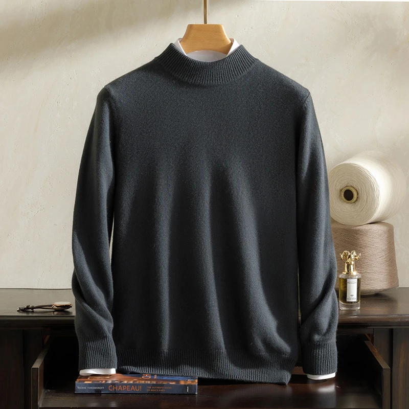 24新款秋冬加厚时尚半高领男士羊绒衫百搭套头纯羊绒男款简约