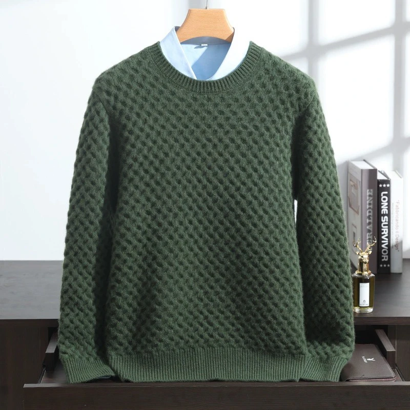 重磅四股加厚衫羊绒衫男100纯羊绒圆领棒针高档针织毛衣冬季保暖