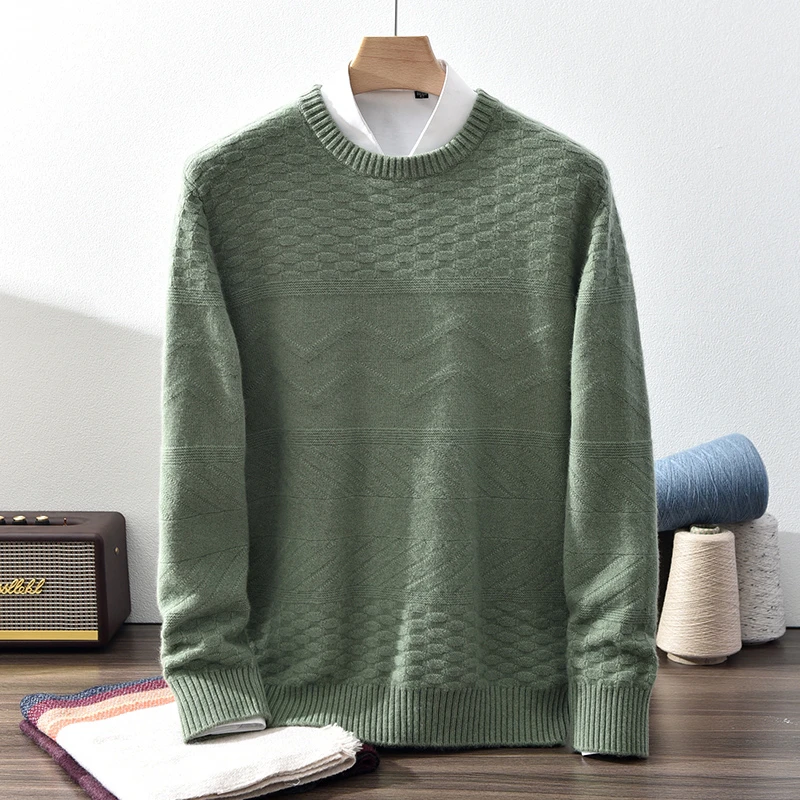 2024新品.轻奢100%纯山羊绒衫男加厚圆领套头长袖纯色保暖休闲