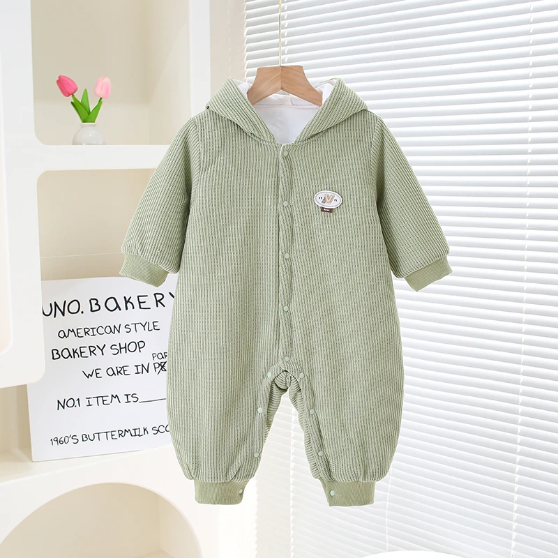 连帽棉服婴幼儿连身衣宝宝秋冬季保暖棉衣