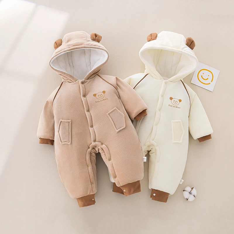 300g宾利绒连帽婴幼儿连身衣棉服宝宝保暖哈衣无骨爬爬服冬季无骨