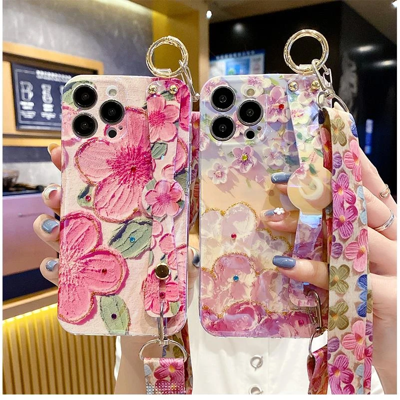 苹果13promax手机壳女14挂绳斜挎可背iphone12腕带11新款8p防摔xr