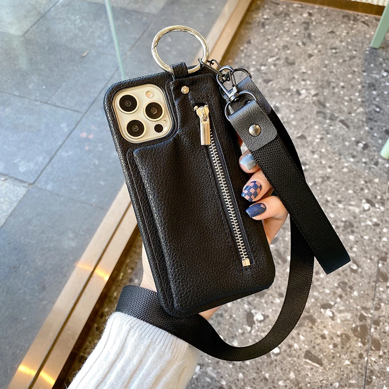 苹果13promax卡包手机壳网红女款iphone13时尚带挂绳12潮牌11斜挎