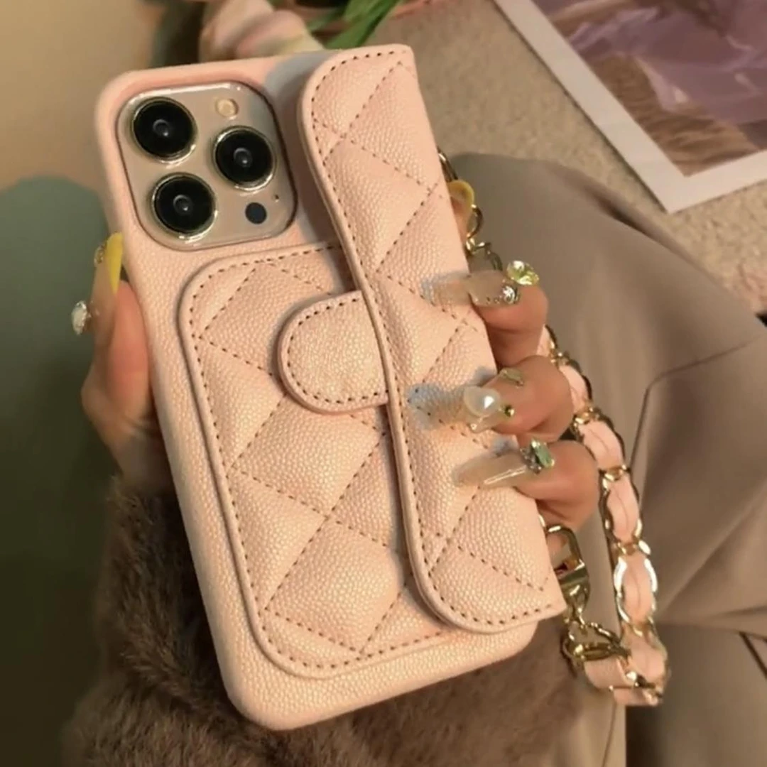荔枝纹卡包手链苹果15promax手机壳iPhone14pro个性13女12/11