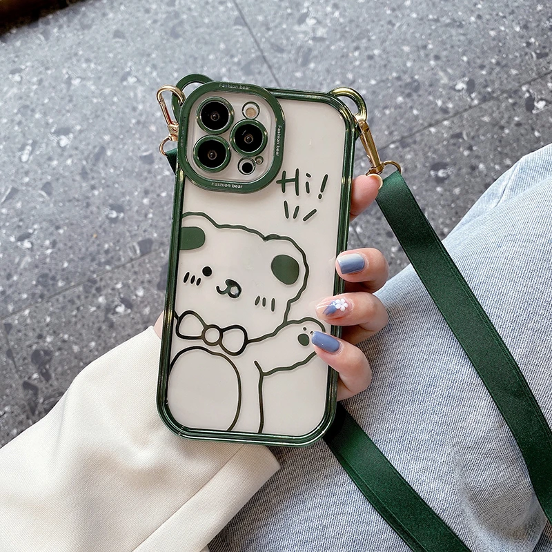 可爱小熊苹果13promax手机壳女斜挎iphone12新款11防摔12pro网红