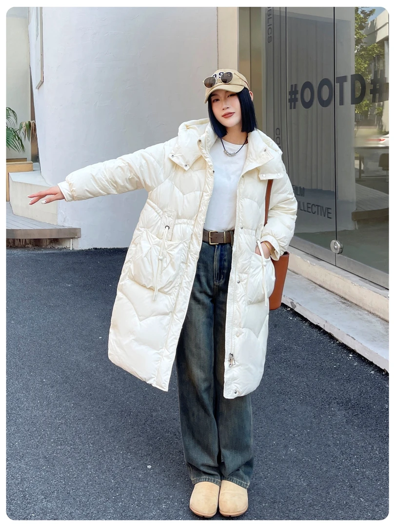 【欣欣】孕妇装秋冬羽绒服时尚连帽中长款加厚白鸭绒羽绒服