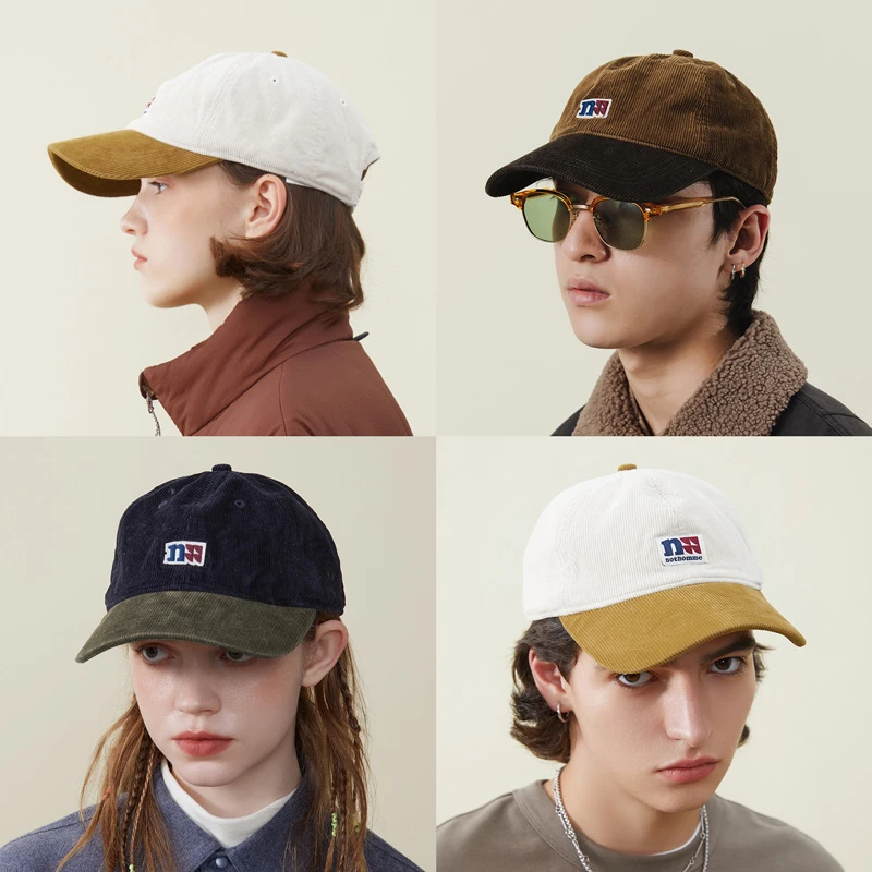 山系户外复古拼色灯芯绒鸭舌帽遮阳棒球帽男女休闲