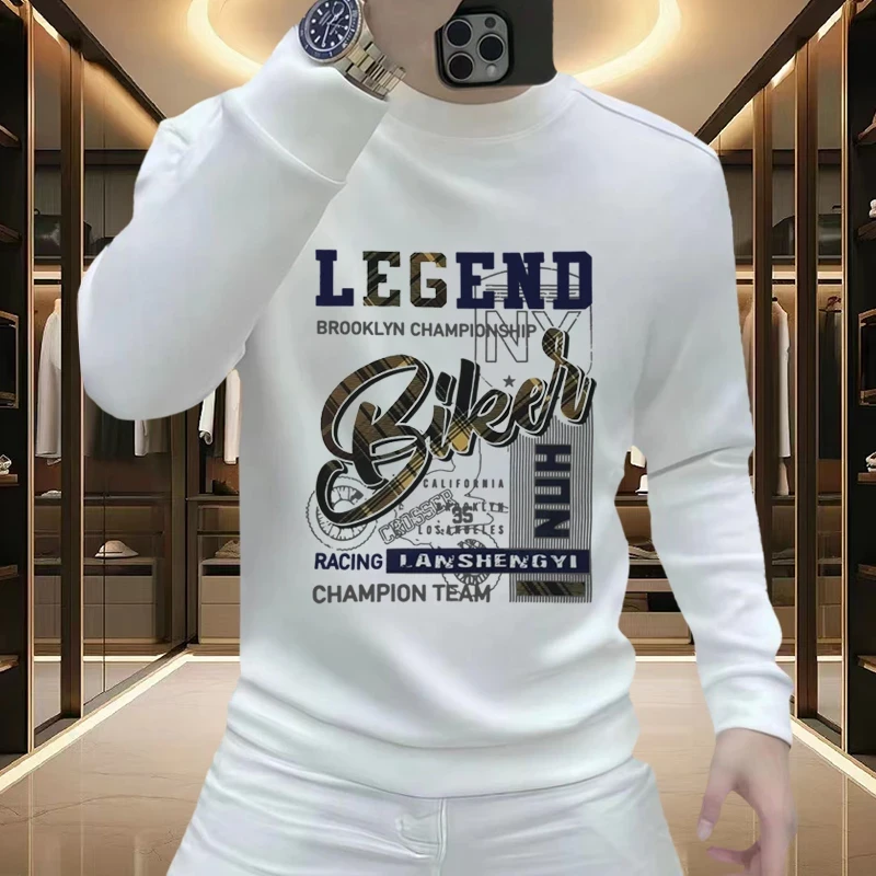 冬季加绒潮牌印花男士卫衣秋冬季时尚高级感圆领休闲气质百搭上衣