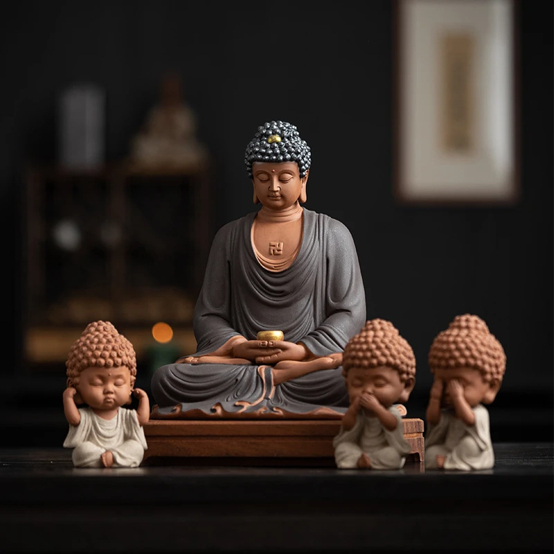 炼器新中式大日如来佛像摆件陶瓷华严三圣工艺家居客厅玄关装饰品