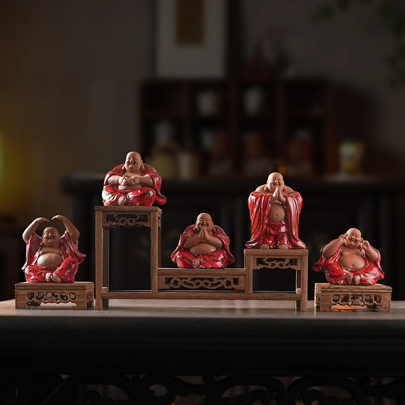 炼器中式禅意弥勒佛摆件陶瓷创意大肚笑佛客厅办公室桌面装饰摆设