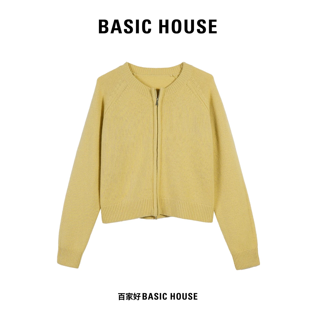 Basic House/百家好简约双拉链设计感百搭圆领毛衣外套9312 XX