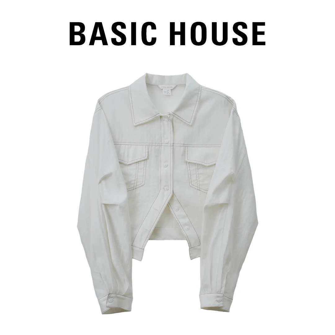 Basic House/百家好【黄金比例】2024年新款明线不规则显瘦衬衣外套