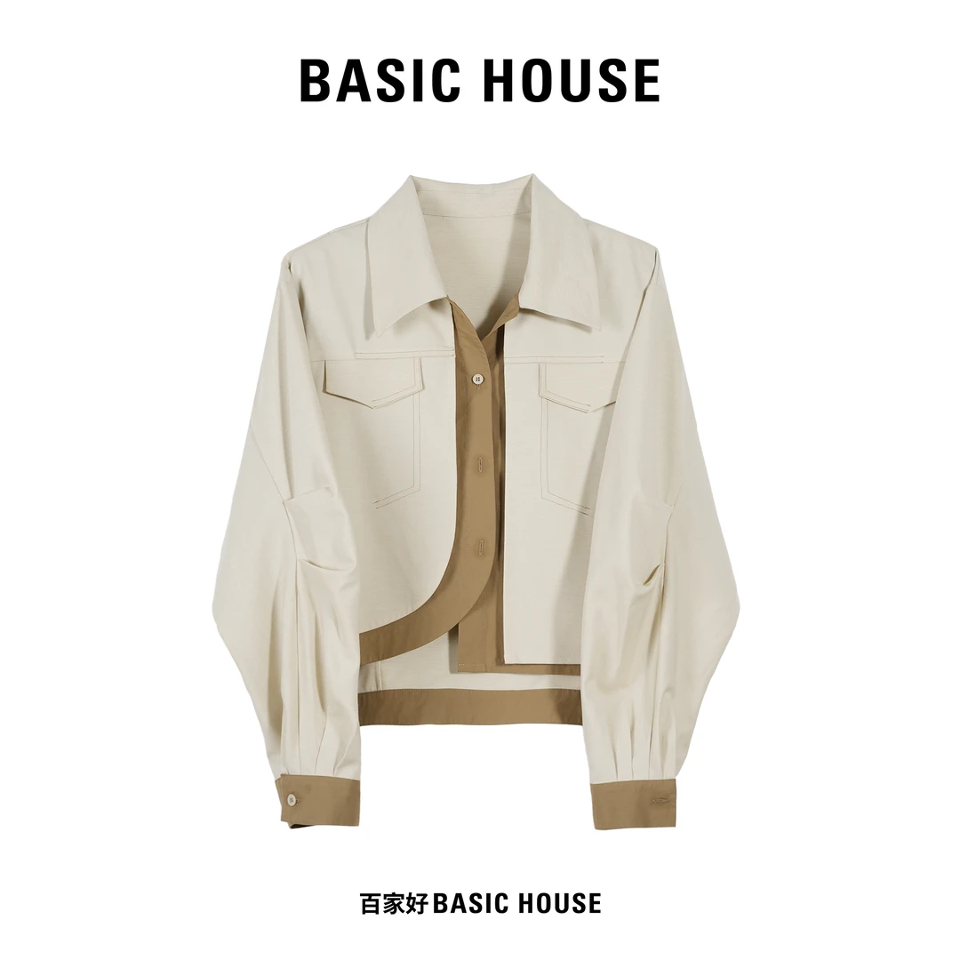 Basic House/百家好2025年春季新款假两件设计师款百搭风衣外套