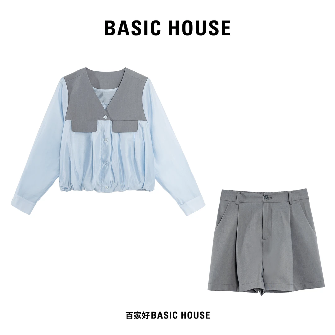 Basic House/百家好2024年清拼接撞色显瘦气质休闲7392XX