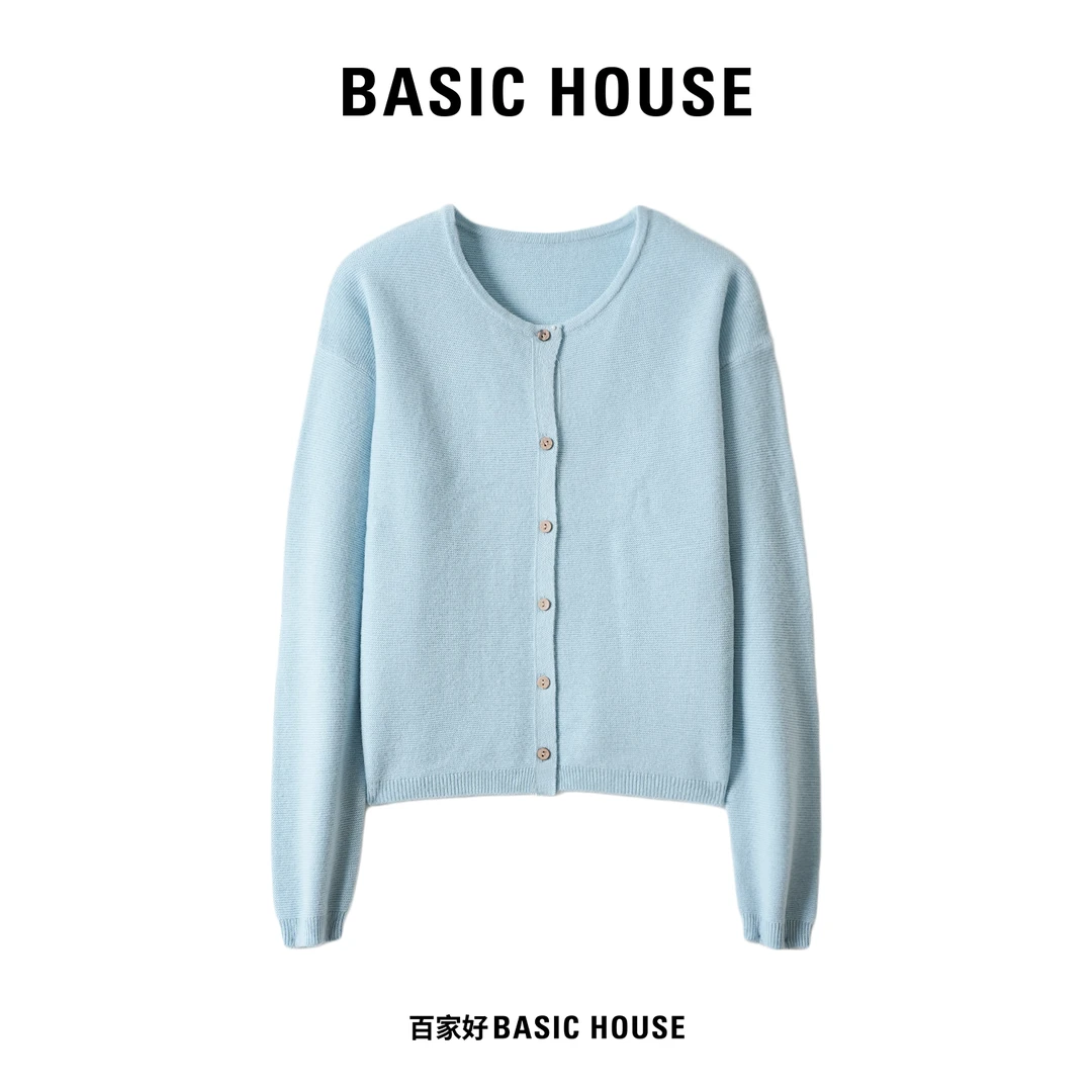 Basic House/百家好新款圆领针织收袖百搭长袖针织衫4442 MM